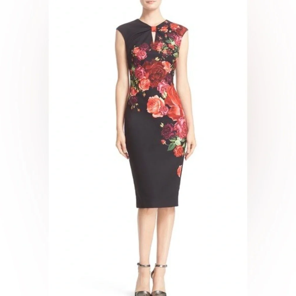 Ted Baker London Mirrie Floral Black Midi Dress sz 1 - Picture 5 of 11